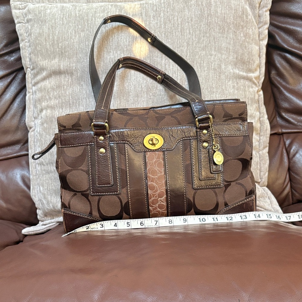 Coach Brown Signature Canvas Shoulder Satchel with Leather Trim Vintage Hampton